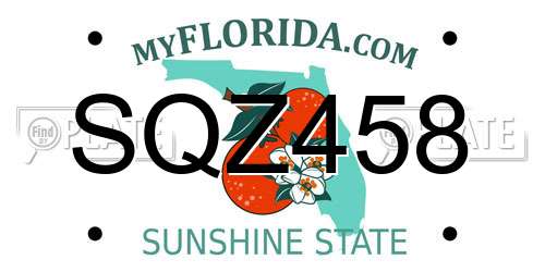 SQZ458 Florida License Plate