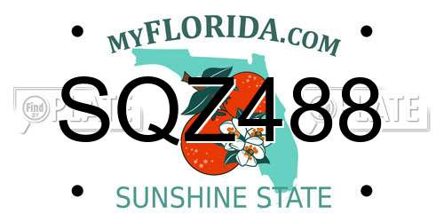 SQZ488 Florida License Plate