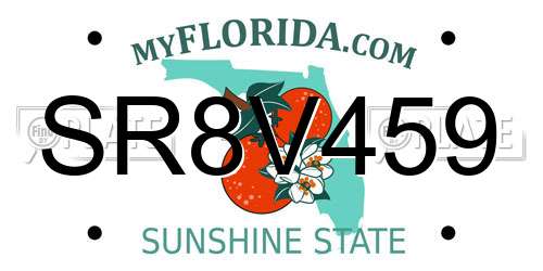 SR8V459 Florida License Plate