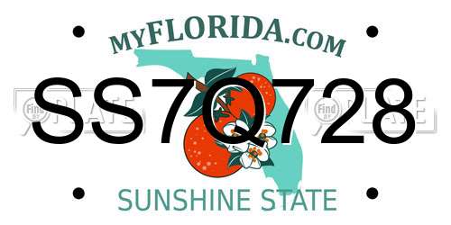 SS7Q728 Florida License Plate