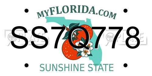 SS7Q778 Florida License Plate