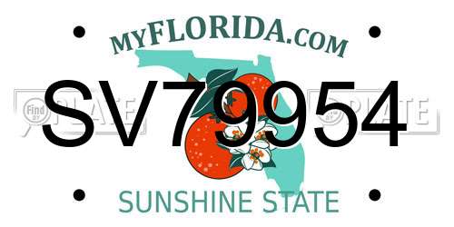 SV79954 Florida License Plate