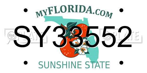 SY33552 Florida License Plate