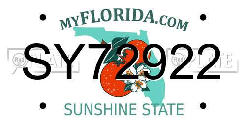 SY72922 Florida License Plate