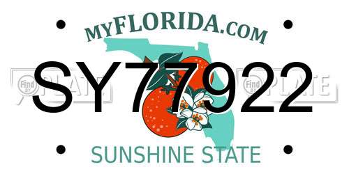 SY77922 Florida License Plate