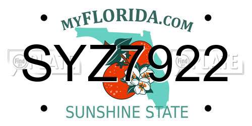 SYZ7922 Florida License Plate