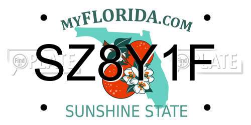 SZ8Y1F Florida License Plate