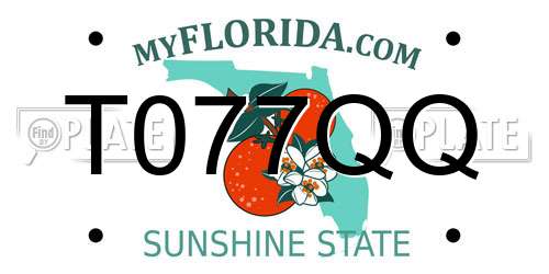 T077QQ Florida License Plate
