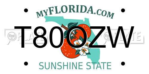 T80OZW Florida License Plate
