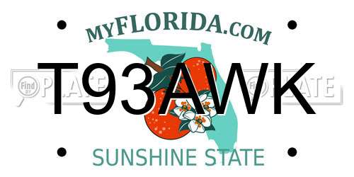 T93AWK Florida License Plate