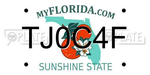 TJ0C4F Florida License Plate