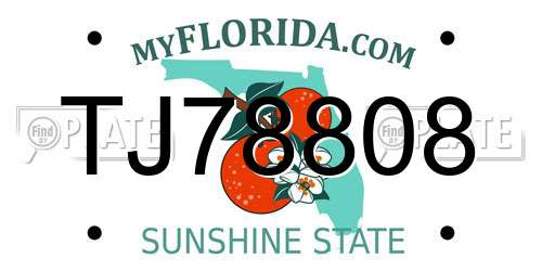 TJ78808 Florida License Plate