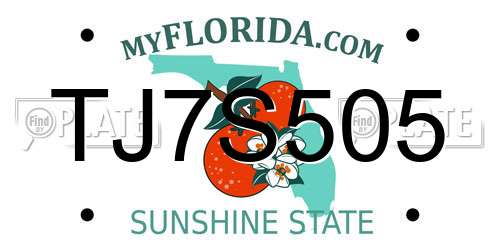 TJ7S505 Florida License Plate