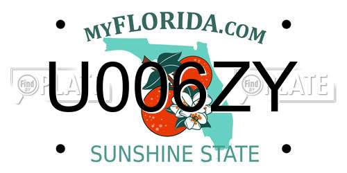 U006ZY Florida License Plate