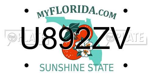 U892ZV Florida License Plate