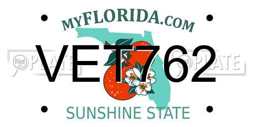 VET762 Florida License Plate