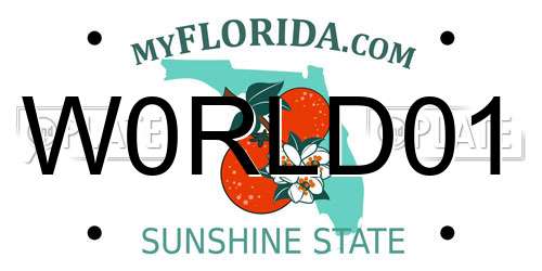W0RLD01 Florida License Plate