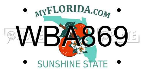 WBA869 Florida License Plate