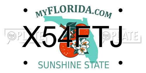 X54FTJ Florida License Plate