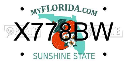 X778BW Florida License Plate
