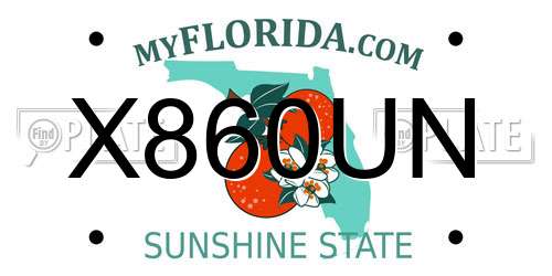X860UN Florida License Plate