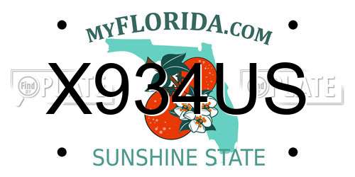 X934US Florida License Plate