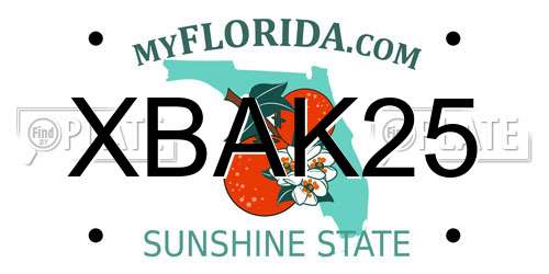 XBAK25 Florida License Plate