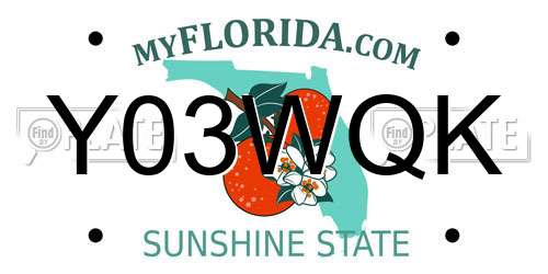 Y03WQK Florida License Plate