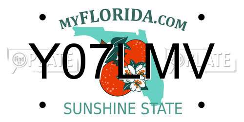 Y07LMV Florida License Plate
