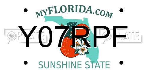 Y07RPF Florida License Plate