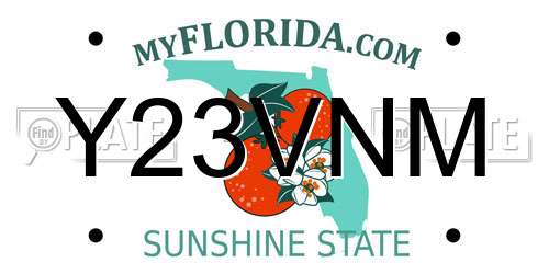 Y23VNM Florida License Plate