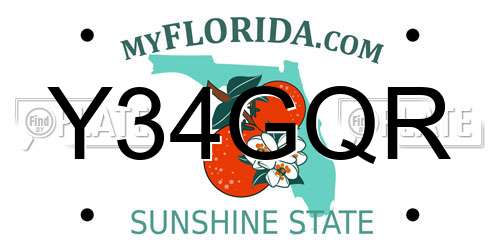 Y34GQR Florida License Plate