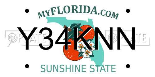 Y34KNN Florida License Plate
