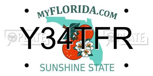 Y34TFR Florida License Plate