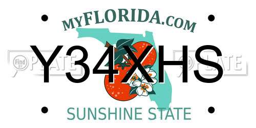 Y34XHS Florida License Plate