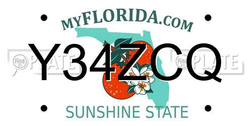 Y34ZCQ Florida License Plate