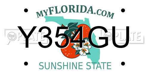 Y354GU Florida License Plate