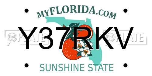 Y37RKV Florida License Plate