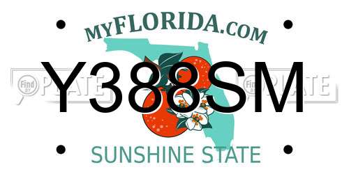 Y388SM Florida License Plate