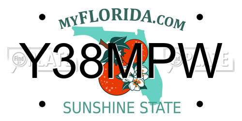 Y38MPW Florida License Plate