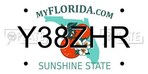 Y38ZHR Florida License Plate