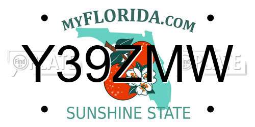 Y39ZMW Florida License Plate