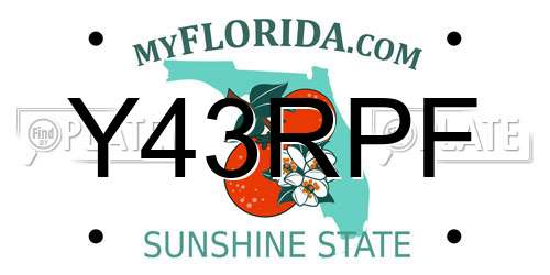 Y43RPF Florida License Plate