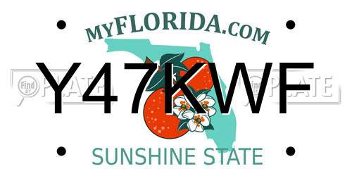 Y47KWF Florida License Plate