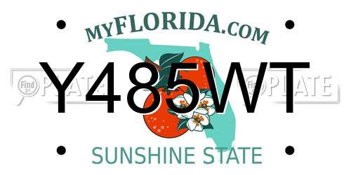 Y485WT Florida License Plate