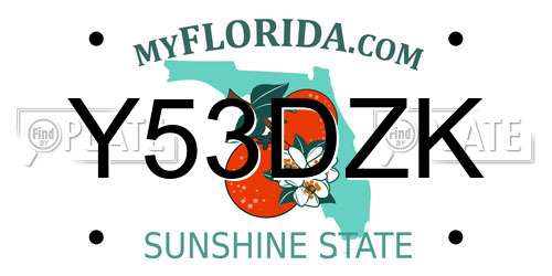 Y53DZK Florida License Plate