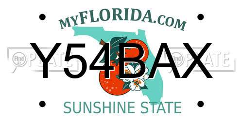 Y54BAX Florida License Plate
