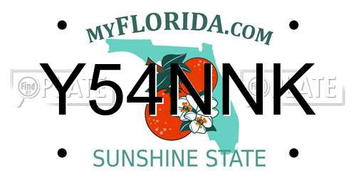 Y54NNK Florida License Plate