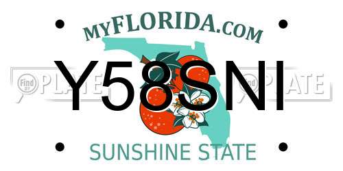 Y58SNI Florida License Plate