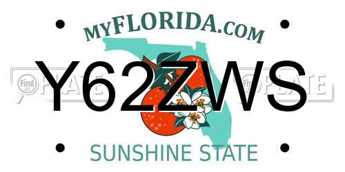 Y62ZWS Florida License Plate